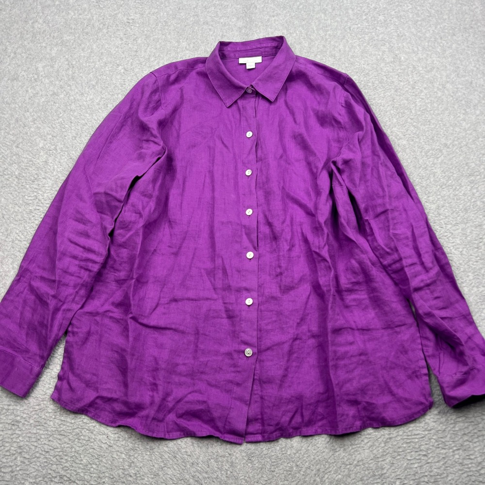 J. Jill Love 100% Linen Shirt Womens Medium Purple Long Sleeve Button Up Basic
